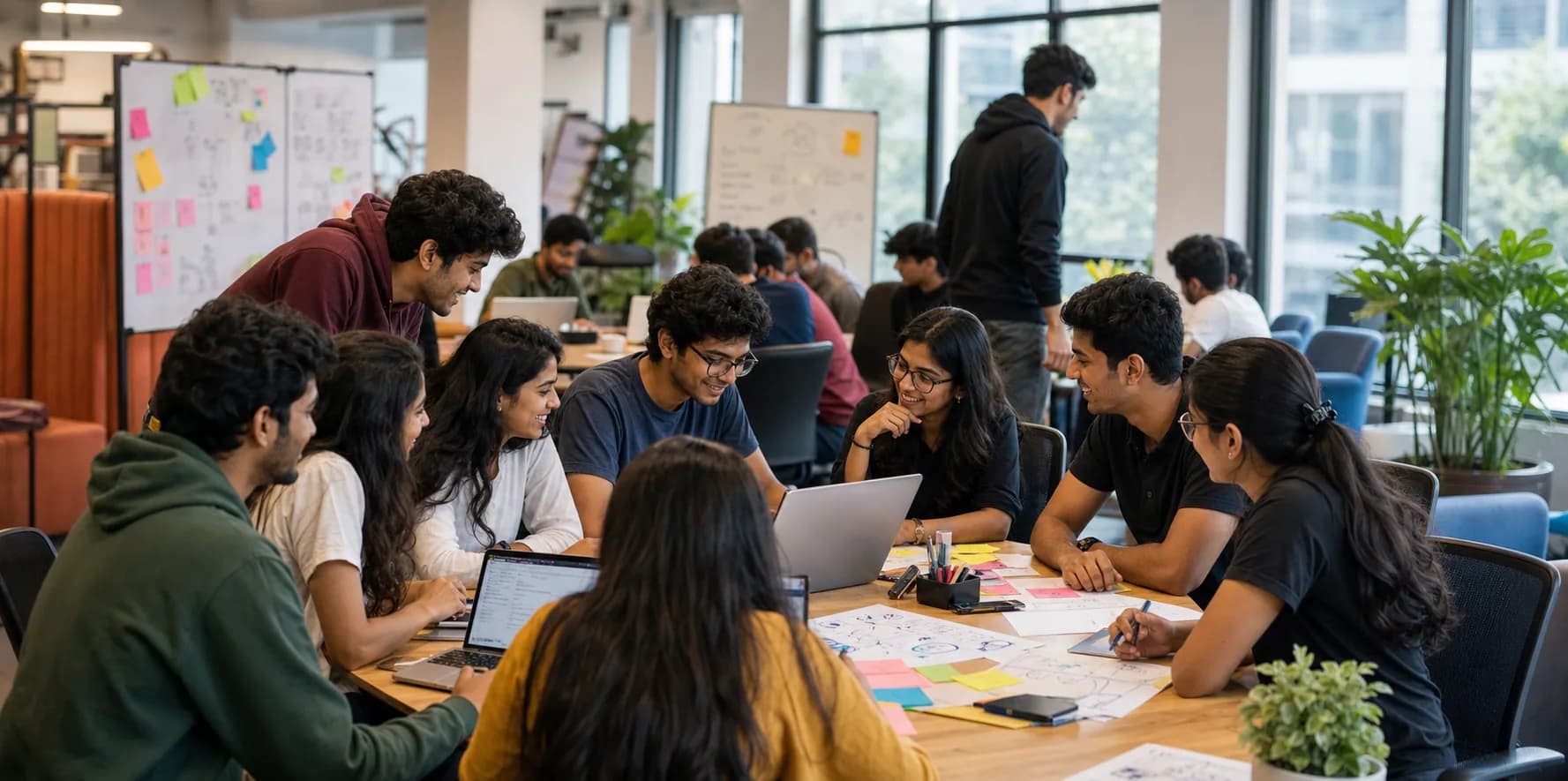 Students collaborating with mentors at workshops, community events, and project sessions